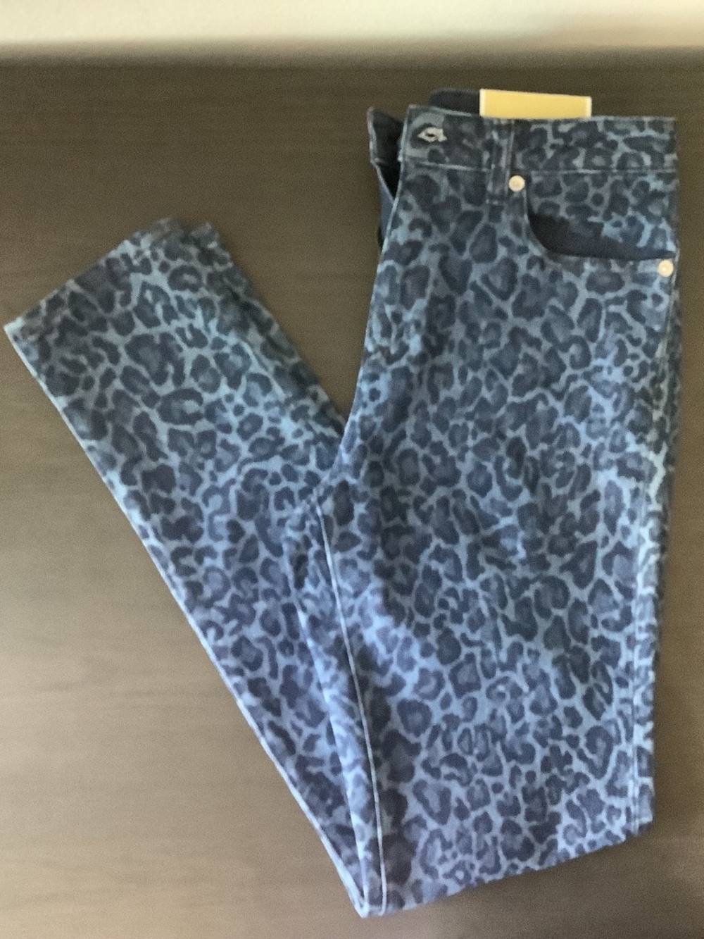 Michael Kors Selma L23118 Women Blue High-Rise Skinny Leopard Denim Jeans Size 6